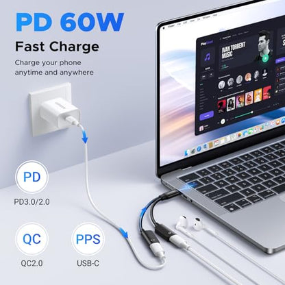 UGREEN Magnetic USB C Splitter 1 in 2 Out Dual USB C Headphone and Charger Type C Audio Adapter with PD 60W Fast Charging Dongle Cable for iPhone 17 Pro Max, Galaxy S26, Pixel 10, iPad Pro, Switch 2