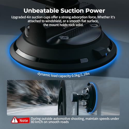 SMALLRIG Car Mount for Insta360 X5/X4/X3, for DJI OSMO 360 Camera, for GoPro, Triple Suction Cup Mount Kit with 120cm/47.2" Invisible Telescopic Selfie Stick, Ball Head, Magic Arm Clamp, Adapter -5843