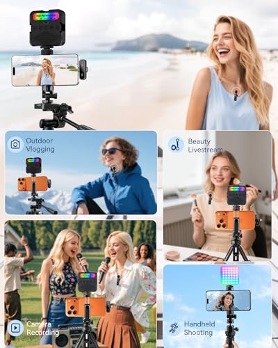 Vlogging Kit for iPhone/Android, TikTok YouTube Starter Kit for Video Recording with Magnetic Wireless Microphone, Full Size Camera Tripod, Table Tripod, RGB Fill Light, Content Creator Essentials