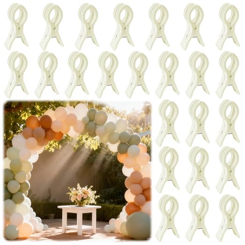 PUGPIU 24 Pack Balloon Arch Clips for Backdrop, 3.5 Inch White Spring Clamp | Plastic Balloon Clips for Arch, Great for Backdrop Stand, Birthday Wedding Decoration, Hang-drying, Beach Towels, Photos - color: White2