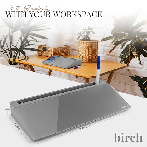 Birch Small Desktop Whiteboard – Glass Dry Erase Board Desk Pad Keyboard Stand with Storage Compartment, Adjustable Dividers, 3 Markers, Eraser & Holder – Perfect for Office, Home, & School (Charcoal) - style: Charcoal