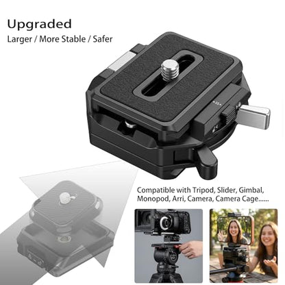 Quick Release Plate System, Aluminum Alloy Arca-Swiss Compatible Base and Top Plate with 1/4" & 3/8" Mounts for DSLR, Tripod, Gimbal, and Slider (11lbs Load Capacity)