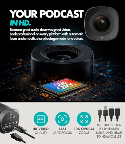 Movo Video Podcast Equipment Bundle – USB Audio Interface, 2 XLR Dynamic Microphones, 2 4K Cameras, 2 Boom Arms – Complete Podcast Setup