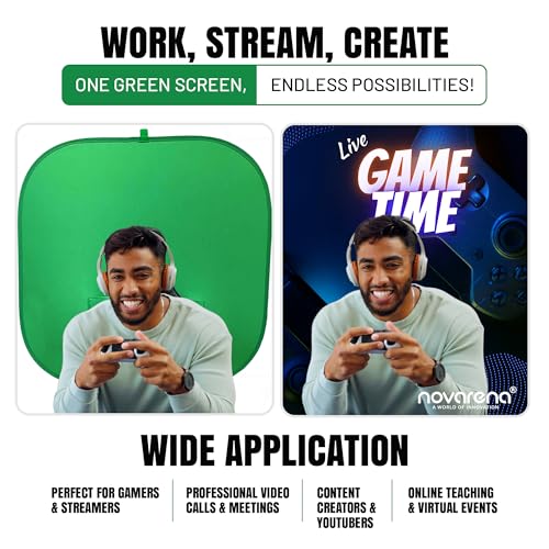NOVARENA Green Screen Behind Chair Attachment Backdrop Kit – Portable Chroma Key for Streaming, Gaming, Video Calls, Virtual Background, Home Office, Photography – 5ft by 5ft, Reversible, Foldable