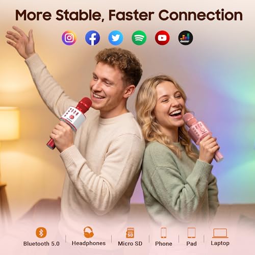 BONAOK Wireless Bluetooth Karaoke Microphone,3-in-1 Portable Handheld Mic Speaker Machine Birthday Home Party for PC or All Smartphone(Q37 Red) - color: Red