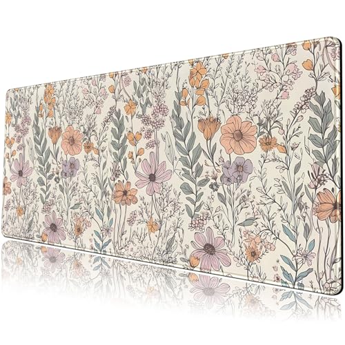 Floral Desk Mat Cute Wildflowers Large Mouse Pad Extended Plant Gaming Mousepad XL Keyboard Mouse Mat Nature Botanical Aesthetic Desk Pad 31.5"x11.8" for Work Office Decor Gifts - color: Wildflowers