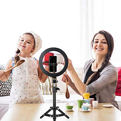 10" LED Selfie Ring Light with Tripod Stand & Cell Phone Holder for Tiktok/Live Stream/Makeup, BONFOTO Dimmable Desktop Camera Ringlight for YouTube Video/Photography Compatible with iPhone/Android
