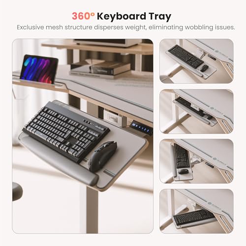 EUREKA ERGONOMIC Standing Desk with Keyboard Tray, Large Music Studio Gaming Desk, Wing Shaped Sit Stand Table 72'', LED Convertible Shelves, Dual Motor&Slot, Maple - color: Maple, size: 72"W x 35"H-Adjustable