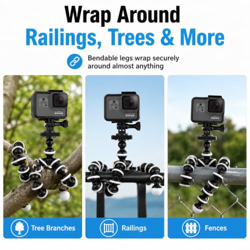 Acuvar 10" Flexible Octopus Tripod for GoPro, DJI Osmo Action & Action Cameras, Bendable Mini Tripod with Action Camera Mount, Quick Release Plate & 360° Ball Head - style: Tripod + Adapter for GoPro