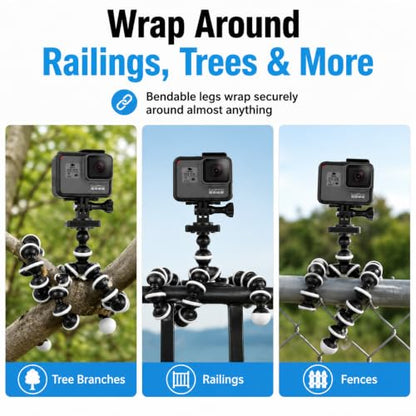 Acuvar 10" Flexible Octopus Tripod for GoPro, DJI Osmo Action & Action Cameras, Bendable Mini Tripod with Action Camera Mount, Quick Release Plate & 360° Ball Head - style: Tripod + Adapter for GoPro
