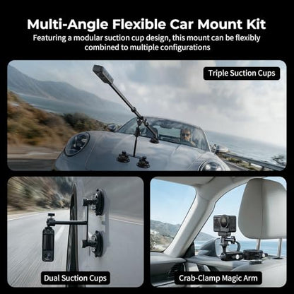 SMALLRIG Car Mount for Insta360 X5/X4/X3, for DJI OSMO 360 Camera, for GoPro, Triple Suction Cup Mount Kit with 120cm/47.2" Invisible Telescopic Selfie Stick, Ball Head, Magic Arm Clamp, Adapter -5843