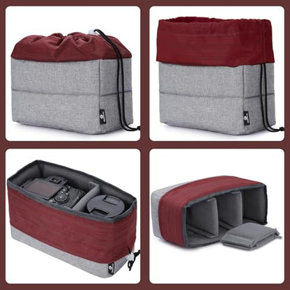 Koolertron Waterproof DSLR Camera Bag with Removable Insert, Adjustable Compartments, Fits in Camera Bags - Protective Case for DSLR/SLR Cameras & Accessories - color: Gray+Dark red