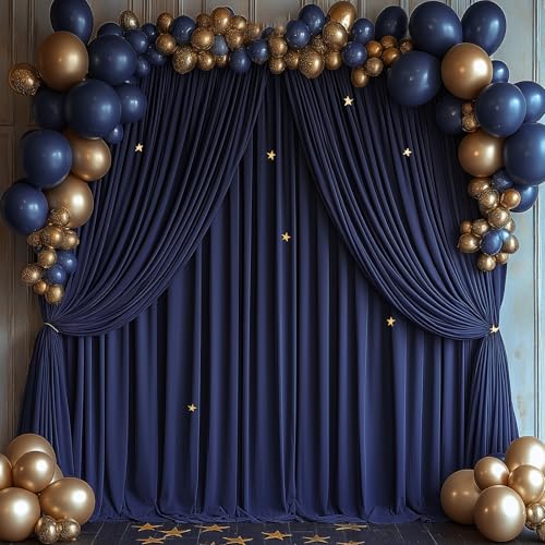 ESGOTBME 20x10ft Wrinkle Free Navy Blue Backdrop Curtain for Parties Soft Fabric Drapes Wedding Curtain Backdrop for Birthday Party Decorations Background for Photography 5x10ft, 4 Panels - color: Navy Blue, size: W5' X H10'(4 Panels)