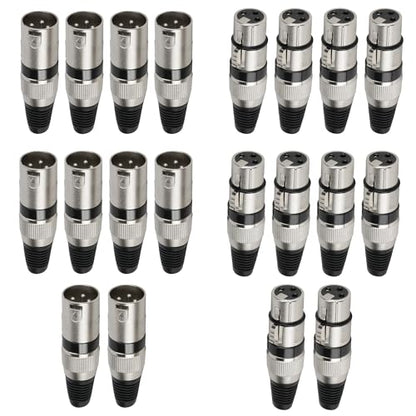 (20 Pack) 3-Pin XLR Cable Connector, Zinc Alloy Shell (10 Male & 10 Female) Solder Type Microphone Line Snake Plug Adapter, Mic Audio Socket for High Conductivity and Ultra-Low Noise - style: 10 Pairs