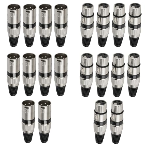 (20 Pack) 3-Pin XLR Cable Connector, Zinc Alloy Shell (10 Male & 10 Female) Solder Type Microphone Line Snake Plug Adapter, Mic Audio Socket for High Conductivity and Ultra-Low Noise - style: 10 Pairs