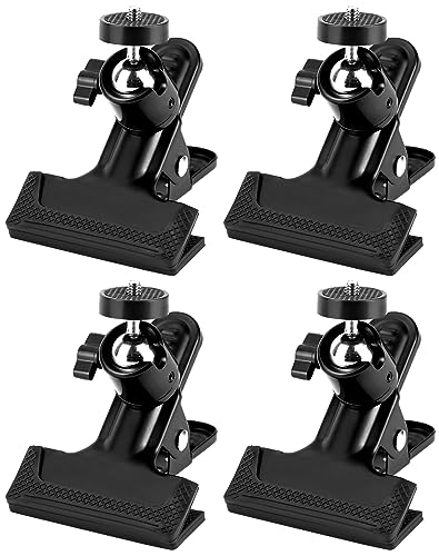QWORK 4 Pack Multifunctional Tripod Camera Clamp Flash Holder with 360 Swivel Tripod Mini Ball Head, Black