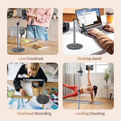 Overhead Phone Mount with RGB Light, Phone Holder for Content Creators, Flexible Articulating Arm Phone Mount for Desk for Live Streaming, Meeting, Cooking, Filming, Nail Techs - Perfect for Creators