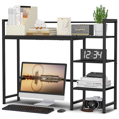 Snughome Desk Shelf, 38.6" Desk Hutch for Computer Monitor, Desktop Organizer Shelf, 4 Tier Desk Display Rack, Wood Desktop Bookshelf Storage Rack for Home Office Dorm, Black - color: Black, size: 38.6"
