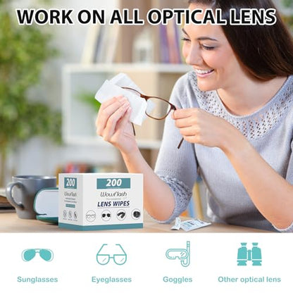 200 Count Lens Wipes for Eyeglasses, Eyeglass Lens Cleaning Wipes Pre-moistened Individually Wrapped Sracth-Free Streak-Free Eye Glasses Cleaner Wipes for Sunglass, Camera Lens, Goggles - size: 200 Count (Pack of 1)