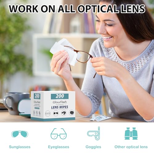 200 Count Lens Wipes for Eyeglasses, Eyeglass Lens Cleaning Wipes Pre-moistened Individually Wrapped Sracth-Free Streak-Free Eye Glasses Cleaner Wipes for Sunglass, Camera Lens, Goggles - size: 200 Count (Pack of 1)