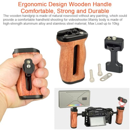 Wooden Camera Cage Side Handle Grip with 1/4" Screw Locating Mount for ARRI, Mini Side Handle for Smartphone Cage Video Rig and Action Camera Cage Compatible with Gopro/Insta360/DJI Osmo