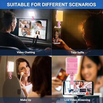 Selfie Light, Phone Light with Front & Back Clip, 60 LED Portable Light with 3 Modes, 5000mAh Rechargeable Video Light for Phone, iPhone, IPad, Laptop, TikTok, Makeup, Lighting Monolights(Pink) - color: Pink