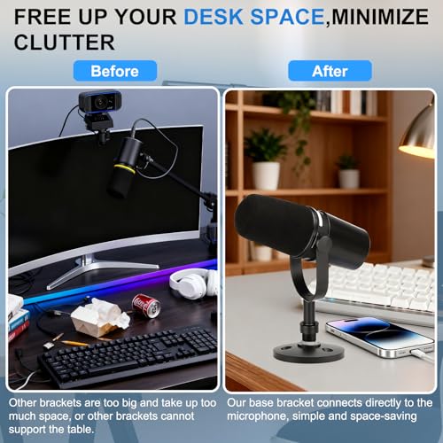 Desktop Microphone Stand for Shure MV7/MV7+, Premium Low-Profile Detachable Microphone Base with Locking Nut, Secure & Space-Saving Desktop Stand for Shure MV7 and MV7+ Podcast Mic - size: for Shure MV7/MV7+