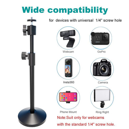 Webcam Stand with Phone Holder, Extendable Desktops Tripod Camera Stand Mount for Logitech Webcam C922 C930e C920S C920 C615 C960 C920x BRIO 4K NexiGo N60, Ring Light, GoPro, with 1/4" Thread