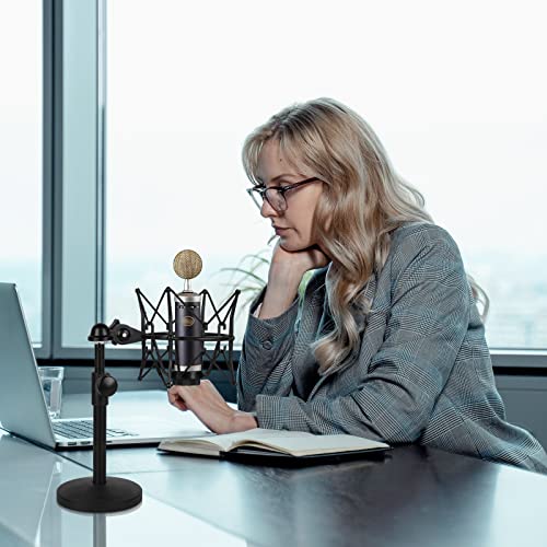 GEEKRIA for Creators Telescoping Tabletop Microphone Stand Compatible with Blue Yeti, Yeti X, Sona, Snowball iCE, Ember, Spark SL Adjustable Desk Mic Holder with Weighted Base