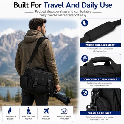 eCostConnection Extra Large Camera Bag Fully Padded Gadget Case with Dual Buckles for Sony,Nikon, Canon, Olympus, Pentax, Panasonic, Samsung & Many More SLR Cameras & Camcorders, Black - style: E) X-large