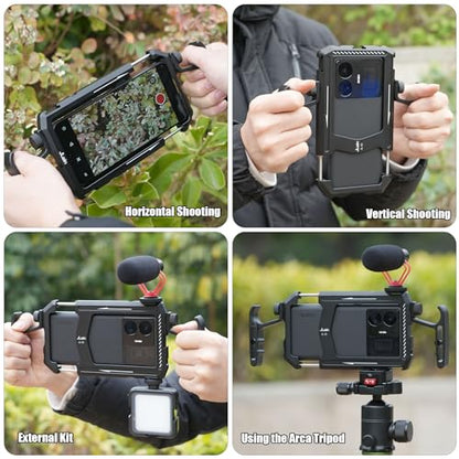 Fotga Aluminum Universal Smartphone Cage Photo Video Stabilizer with Handles Rig for iPhone 17 16 15 14 Pro Max Samsung Cell Phone Vlog Live Stream Video Recording,with Cold Shoe Tripod Mount