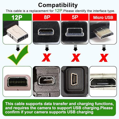 USB Cable Compatible with Casio Exilim Camera Charger, Compatible with Casio Exilim EX-Z77, Z75, Z29, Z80, Z90, H10, Z1080, ZR20, TR150, TR200, ZR1000, FC200S, FC300S, FC400S - style: For Casio-12 PIN