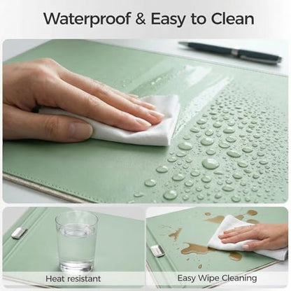 Premium Double-Sided Faux Leather Desk Pad – Non-Slip, Waterproof, with Magnetic Cable Organizer & File Storage – Designed for Offices & Creative Spaces – Durable & Easy to Clean（Green） - color: Green