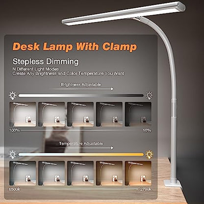 Airlonv LED Desk Lamp with Clamp, Dimmable Task Light for Home Office - color: White, size: Standard