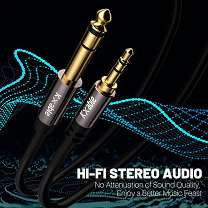 3.5mm to 6.35mm Stereo Audio Cable 35 Feet, 1/4 to 1/8 inch Headphone Cable Jack, Hi-Fi Sound, Gold Plated Connectors, OFC Core, Black Cable (with 5 pcs Cable Ties) - size: 35 Feet