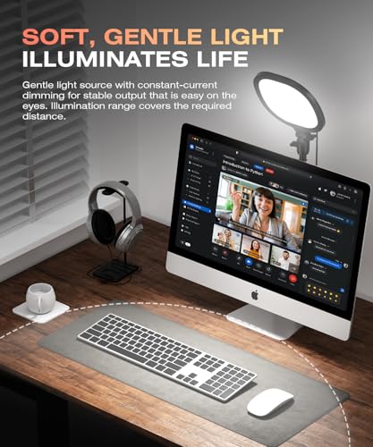 PQRQP Ring Light for Desk, Soft Lighting for Zoom & Video Calls, Selfie Light with Stand & Phone Holder, CRI 97+ Webcam Light for Recording, Streaming, Home Office
