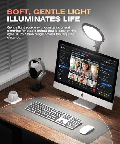 PQRQP Ring Light for Desk, Soft Lighting for Zoom & Video Calls, Selfie Light with Stand & Phone Holder, CRI 97+ Webcam Light for Recording, Streaming, Home Office