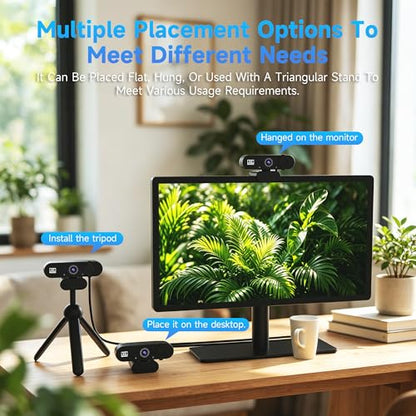 1080P USB HD Webcam，with Microphoneand Rotatable Tripod& Privacy Cover for PC，with Auto White Balance for Video Calls, Live Streaming Gaming & Online Meetings