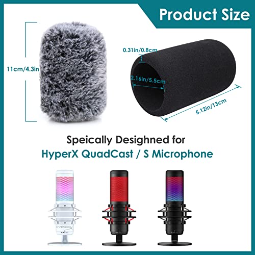 YOUSHARES Mic Cover Kit for HyperX QuadCast/QuadCast S – Foam & Furry Windscreen Set for Noise Reduction, Dust Protection, Studio & Streaming - color: Furry*1+Foam*1（compatible with HyperX QuadCast S）