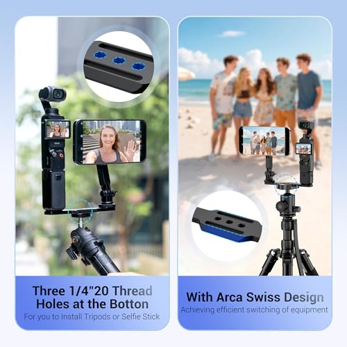 JJC Pocket 4 Magnetic Phone Mount with 1/4" 20 Screw & Thread, Phone Holder for Insta360 X5 X4 X3 / Pocket 4/3 / Xtra Muse Accessories, Compatible with Arca-Swiss Standard, Tripod & Expansion Mount - color: Black -Magnetic Version