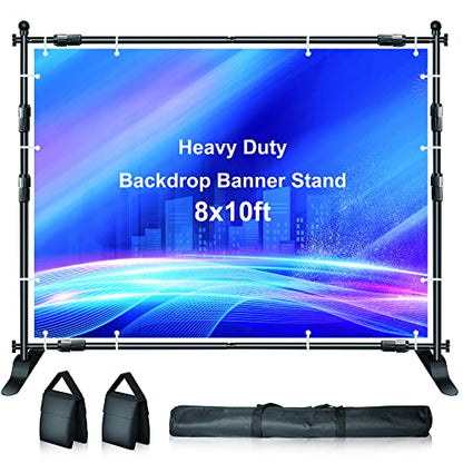 FUDESY Backdrop Banner Stand, 10x8ft Heavy Duty Display Frame, Adjustable Metal Telescopic Tube, Step and Repeat Background Stand Kit for Trade Show, Photography Photo Booth, Party, with Sandbags - size: 8x10ft