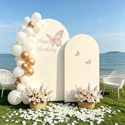 2 Pack Arch Backdrop Stand and Cover Set (7.2FT/6FT), Balloon Arch Stand, Metal Background Arch Stand, Backdrop Arch Frame, Wedding Arch for Backdrop (Ivory Cover) - color: Arch with Ivory Cover-(7.2FT/6FT)
