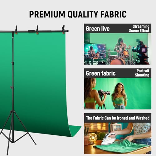 Green Screen Backdrop Kit with T-Shaped Stand, 4.6x6ft Adjustable Chroma Key Green Screen for Streaming, Photography Background with Stable Support for YouTube, Gaming, Video Recording