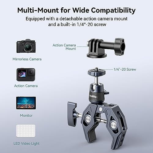 SMALLRIG Camera Mount Clamp, Gopro Motorcycle and Bike Handlebar Mount Kit, Super Clamp for DSLR, Action Camera, Gopro, Insta360, LED Light, Monitor, Max Load 3.5KG