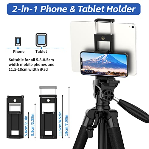 MACTREM 75in Aluminum Lightweight Travel Tripod for DSLR Camera Phone iPad | 3-Way Head 360° Rotation. With Phone iPad Mount, Bluetooth Remote. Stable Aluminum Stand for Video & Photography. - color: Black