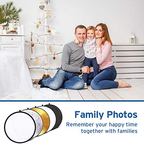 Etekcity 24" (60cm) 5-in-1 Photography Reflector, Multi-Disc Light Reflectors for Photography, Collapsible with Bag - Translucent, Silver, Gold, White and Black - size: 24 Inch
