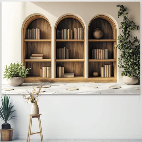Fabric 10x6ft Modern Bookshelf Backdrop for Video Conference Green Plants Arched Cabinet Home Office Interior Background Zoom Meeting Background Portrait Photo Shoot Props - color: C, size: 10x6ft(WxH)