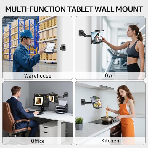 Urmust Dual Arm Tablet Wall Mount Ipad Holder, 4.7-13" | 360° Rotation Adjustable, Aluminum Extendable Arm, For iPad mini/Air/Pro/Galaxy Tab/Kindle, Kitchen Home Office - size: 2 Arm-Up to 13"