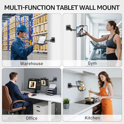 Urmust Dual Arm Tablet Wall Mount Ipad Holder, 4.7-13" | 360° Rotation Adjustable, Aluminum Extendable Arm, For iPad mini/Air/Pro/Galaxy Tab/Kindle, Kitchen Home Office - size: 2 Arm-Up to 13"