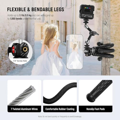 NEEWER Magnetic Flexible Phone Tripod Compatible with Magsafe iPhone 15 Pro Max 14 Series Android, Mini Vlog Cellphone Tripod Stand with Ball Head for Stroller Bike Motorcycle Tube Round Objects, TP33 - style: TP33